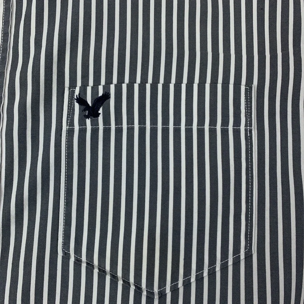 American Eagle Mens Size XL Gray & White Striped Long Sleeve Vintage Fit Shirt - Picture 3 of 10